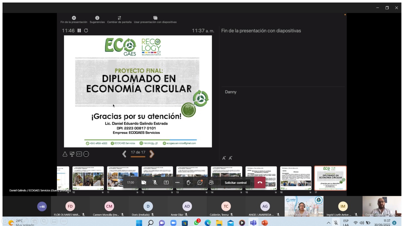 Diplomado de Economía Circular cumple con el Reglamento 164-2021 del MARN