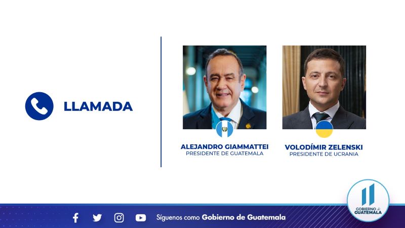 Presidente Giammattei reitera a líder de Ucrania apoyo diplomático e impulso de gestiones de Guatemala por la paz